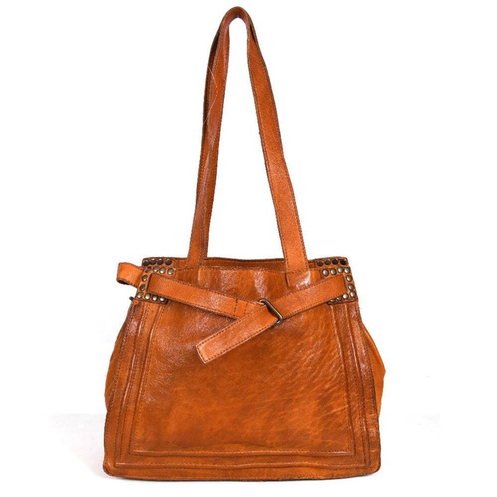 Never Mind Hand-Dyed Full Grain Leather Western Satchel Bag Tan - Picture 1 of 2